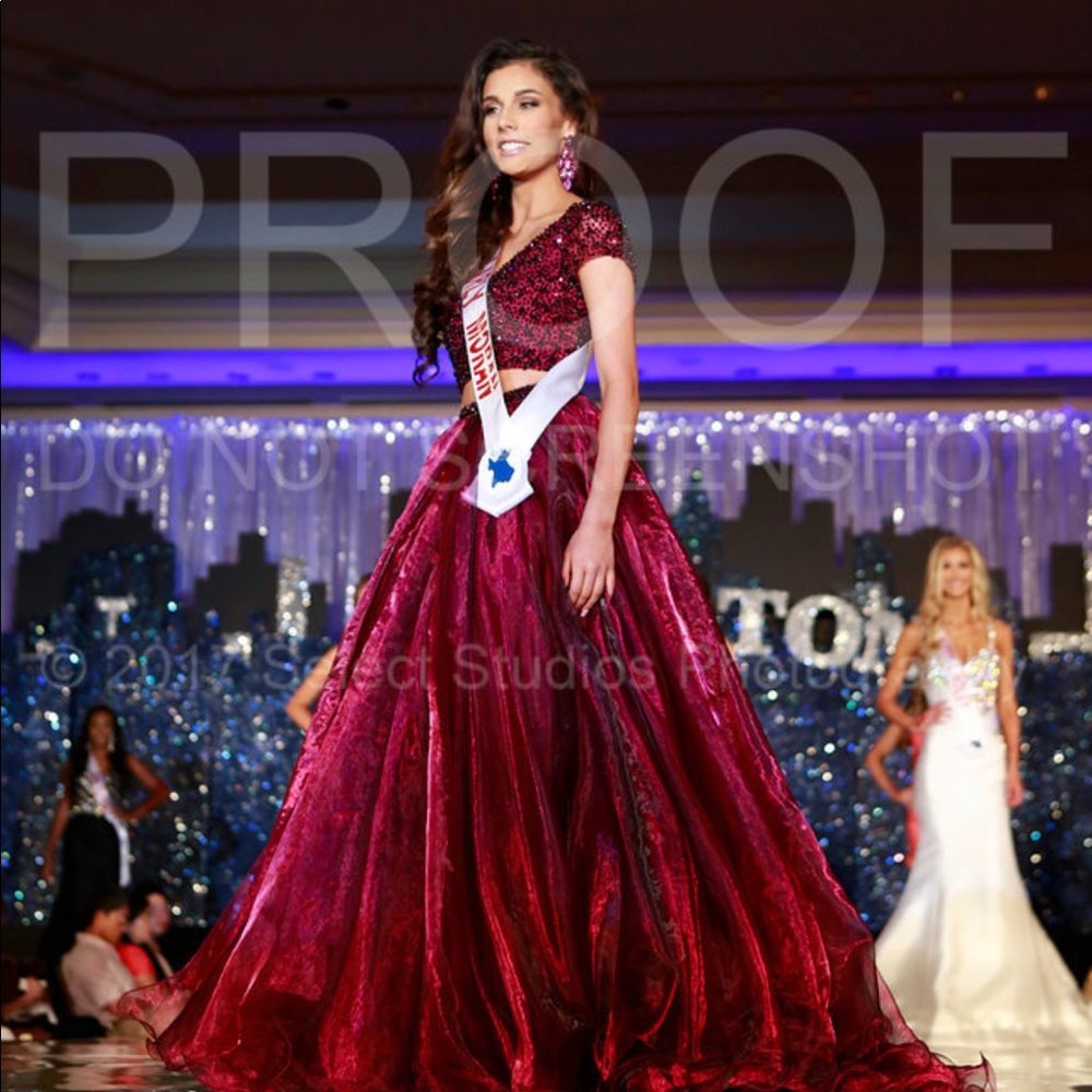 Sherri Hill Burgundy Sequined Two-Piece Ball Gown